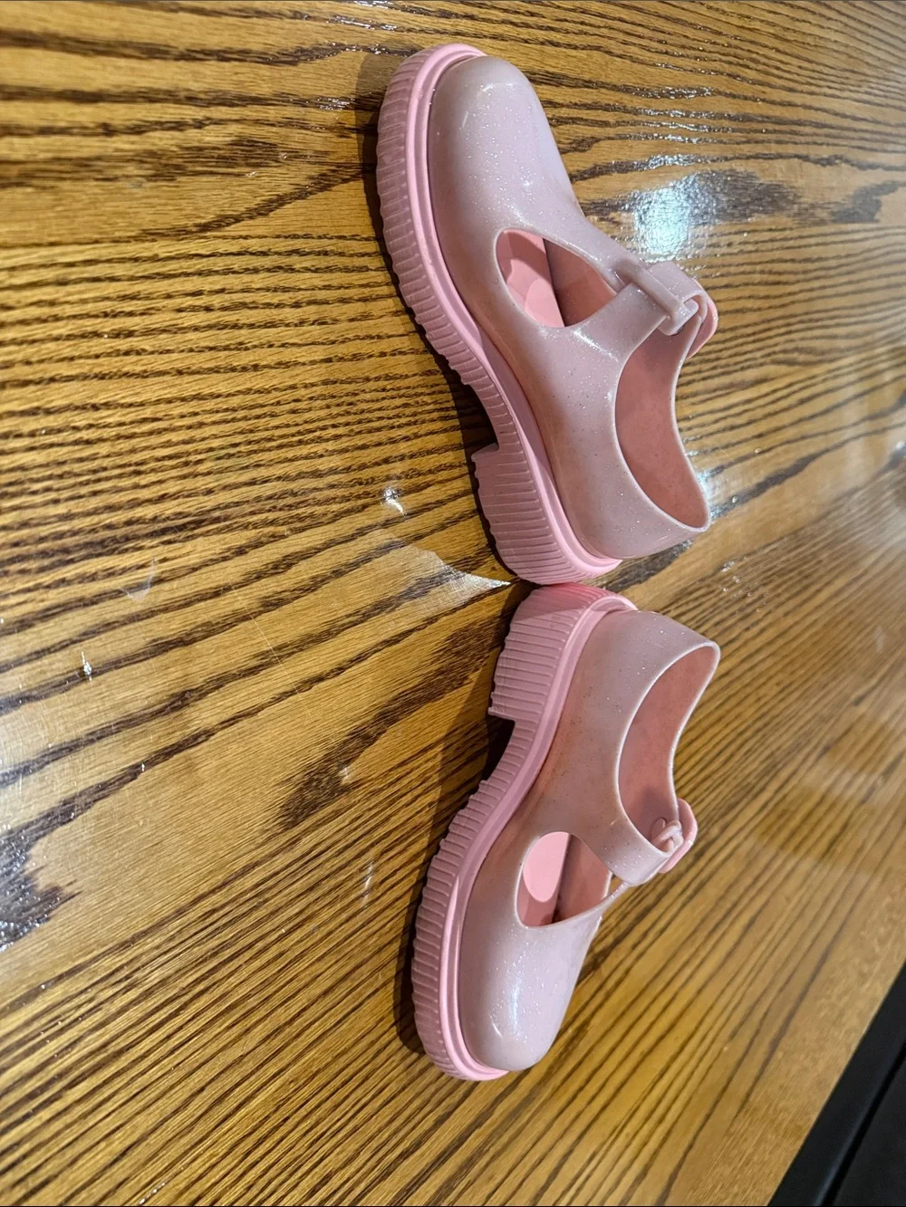 Mini Melissa Pink Glitter T-Strap Platform Mary Jane Shoes